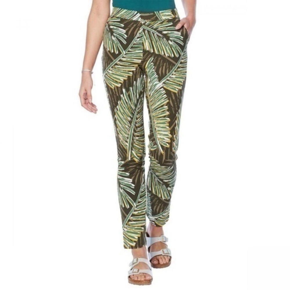 Lemon Way pull on ankle pants stretch palm print pockets 8